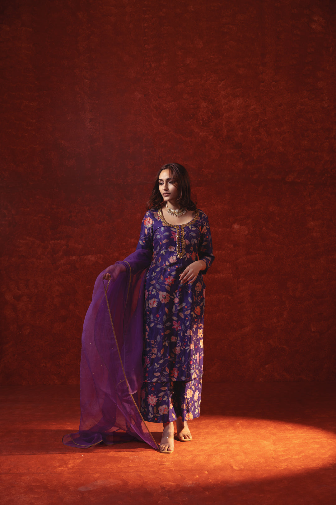 PURPLE SUIT WITH METAL EMBROIDERY WITH DUPATTA