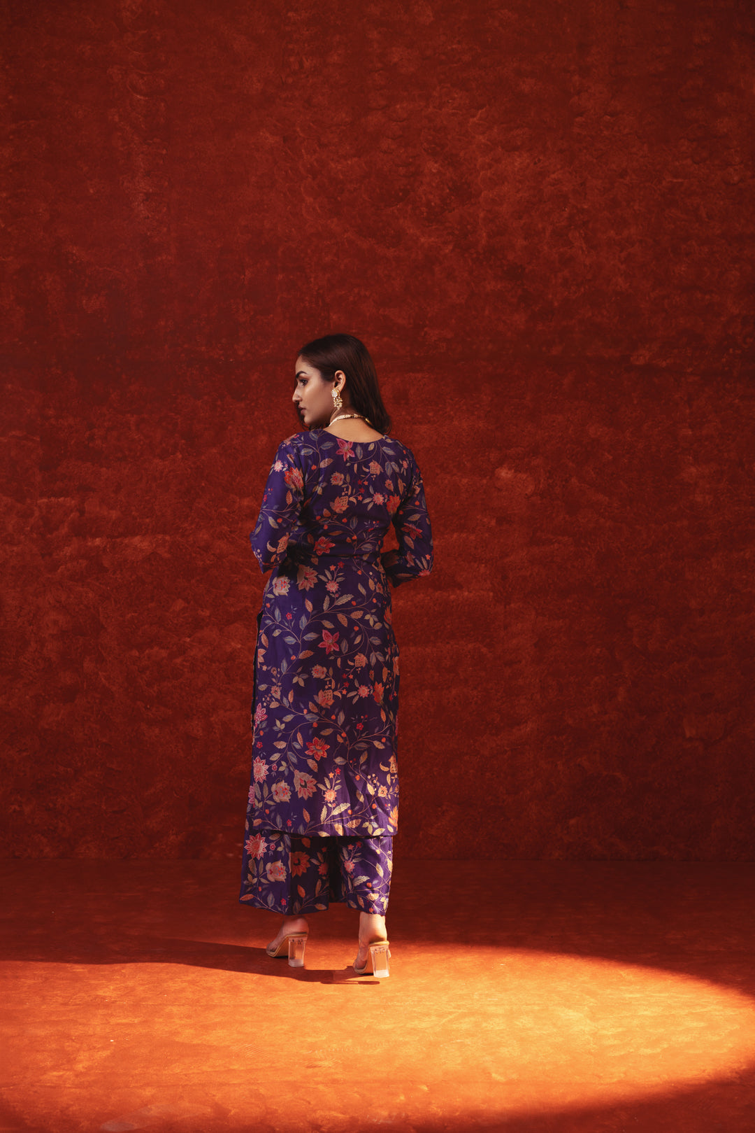 PURPLE SUIT WITH METAL EMBROIDERY with Dupatta