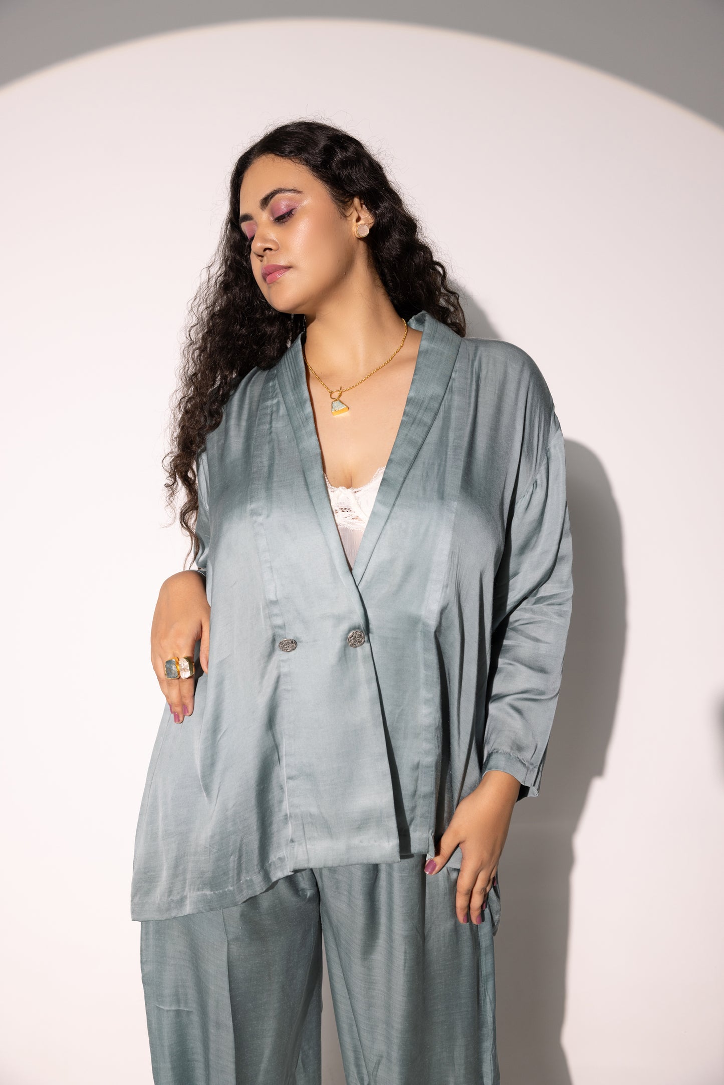 Bella Moss Satin Oversize Co-ord Set