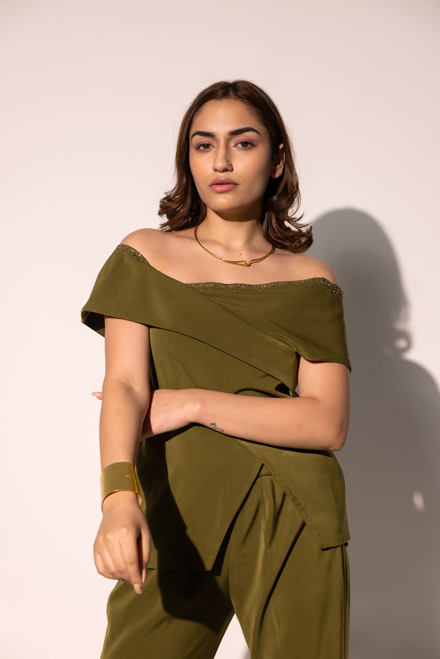 Grace Olive off Shoulder Coord