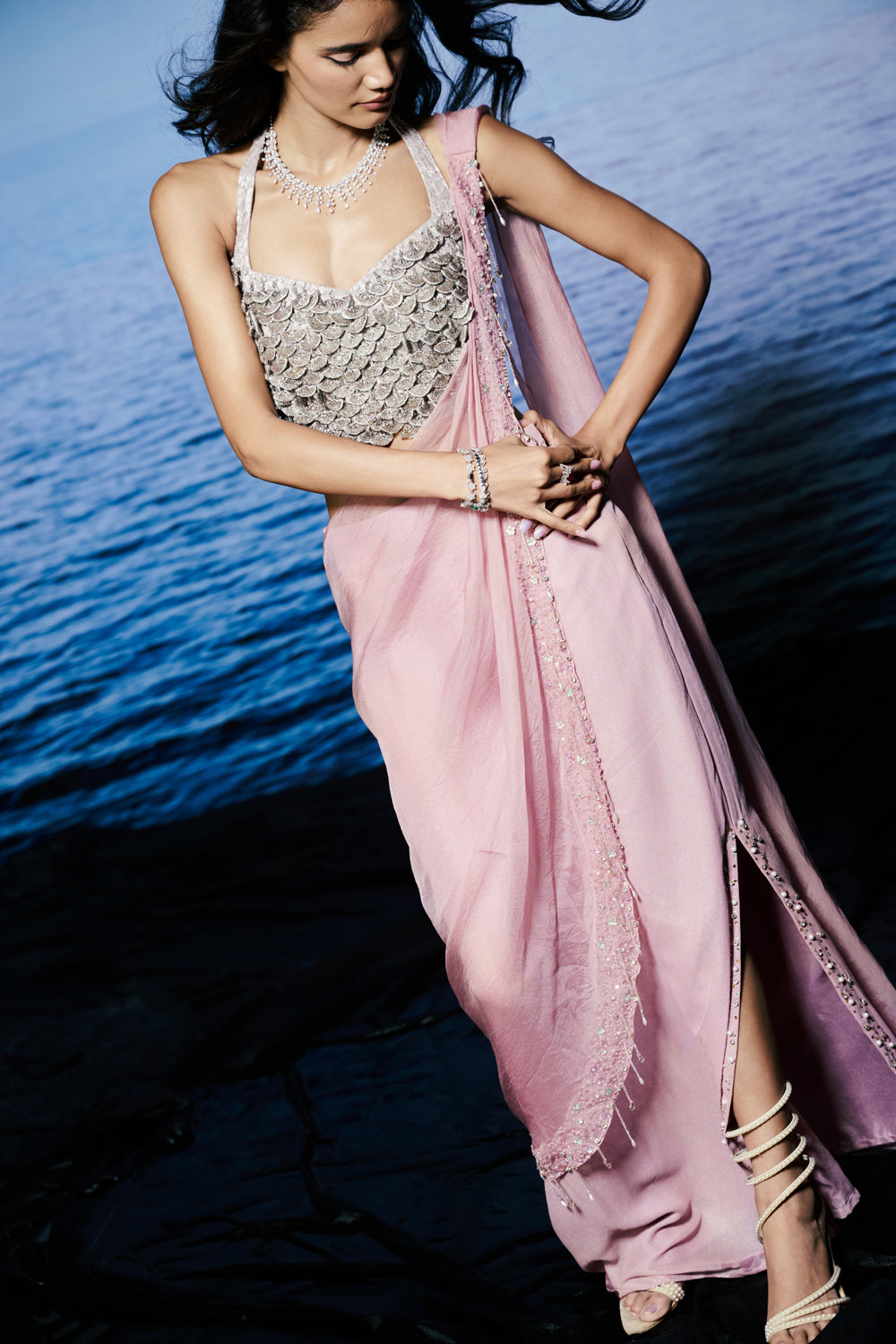 Rosette Armor Blouse with Blush Inferno Drape