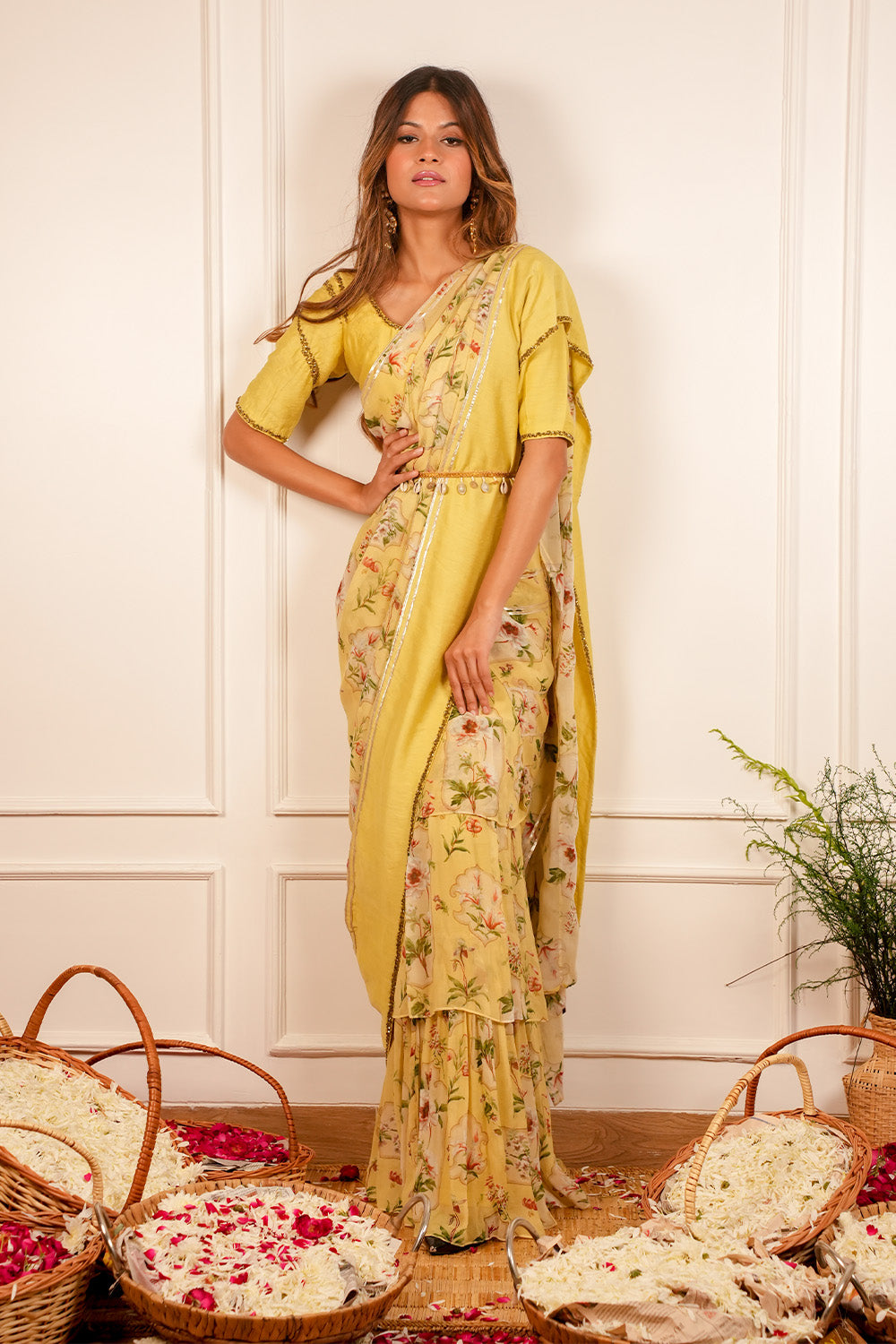 Zooty Yellow Print Saree