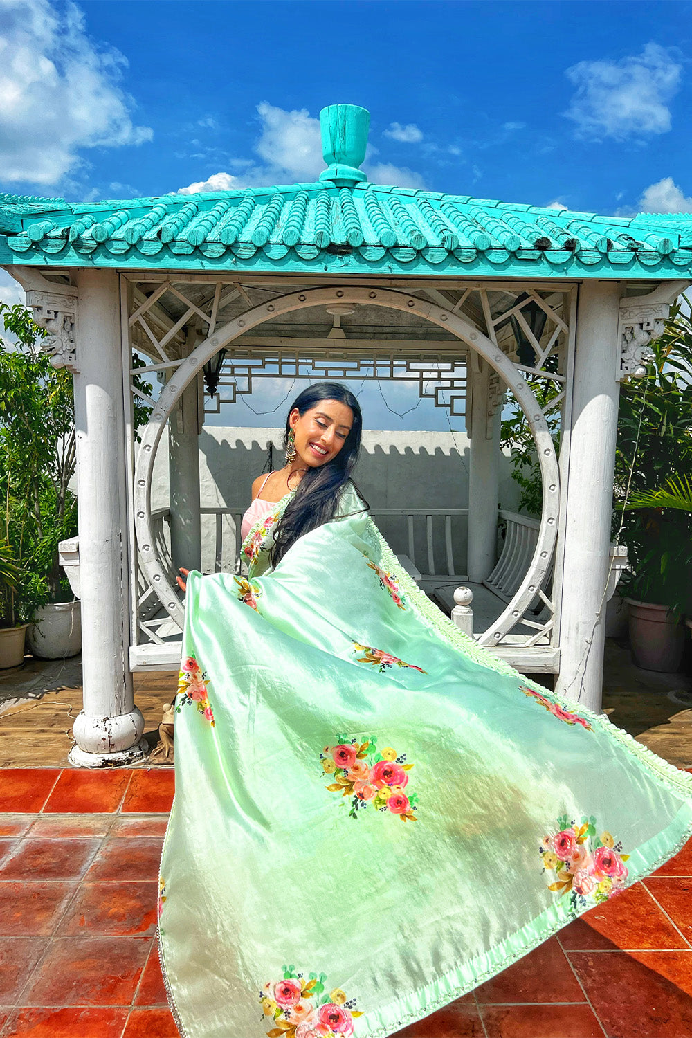 Minty Floral Saree
