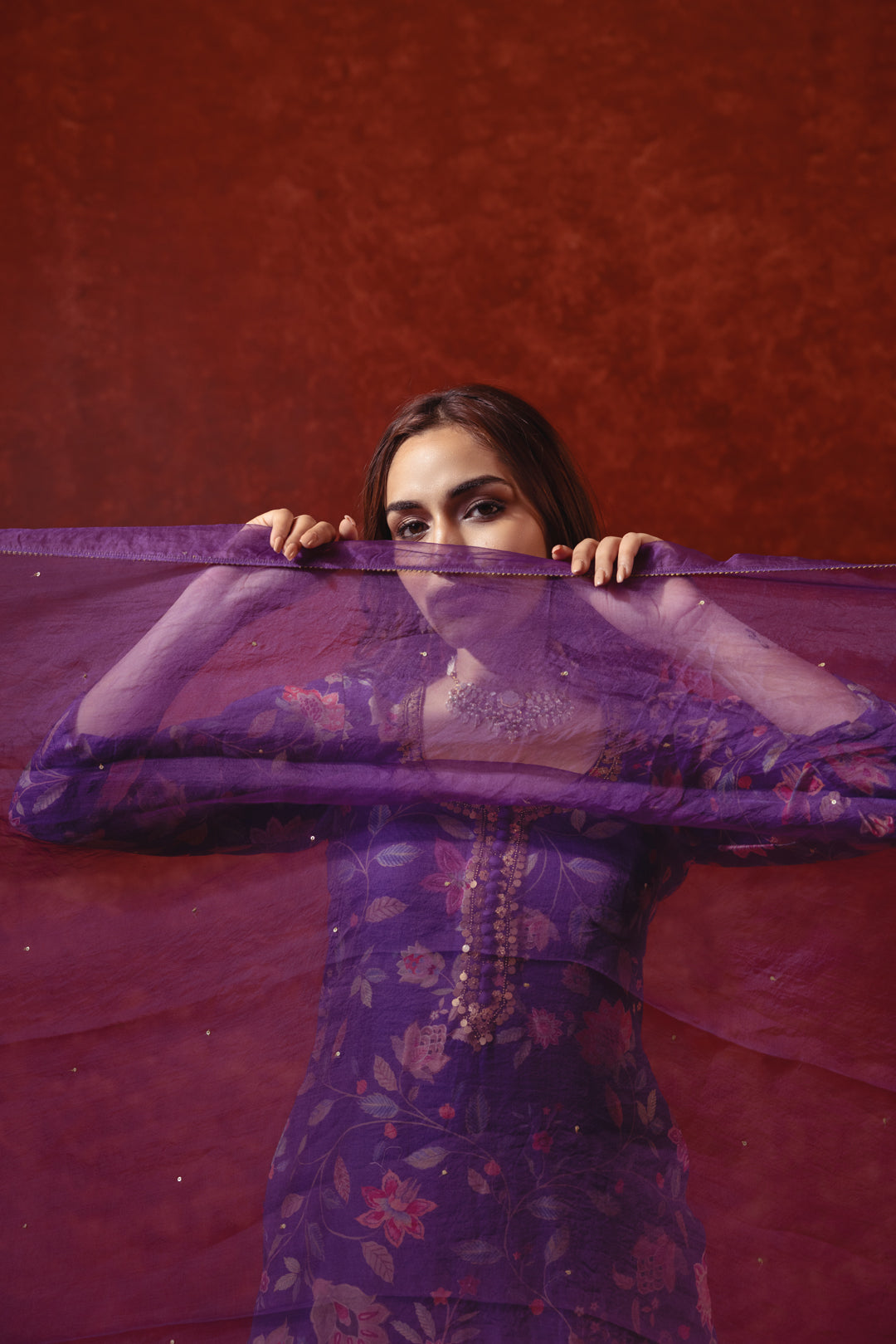 PURPLE SUIT WITH METAL EMBROIDERY with Dupatta