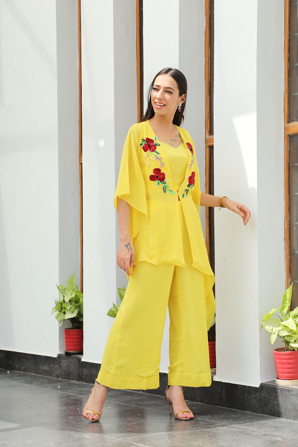 Yellow Kaftan 3 Piece With Embroidery